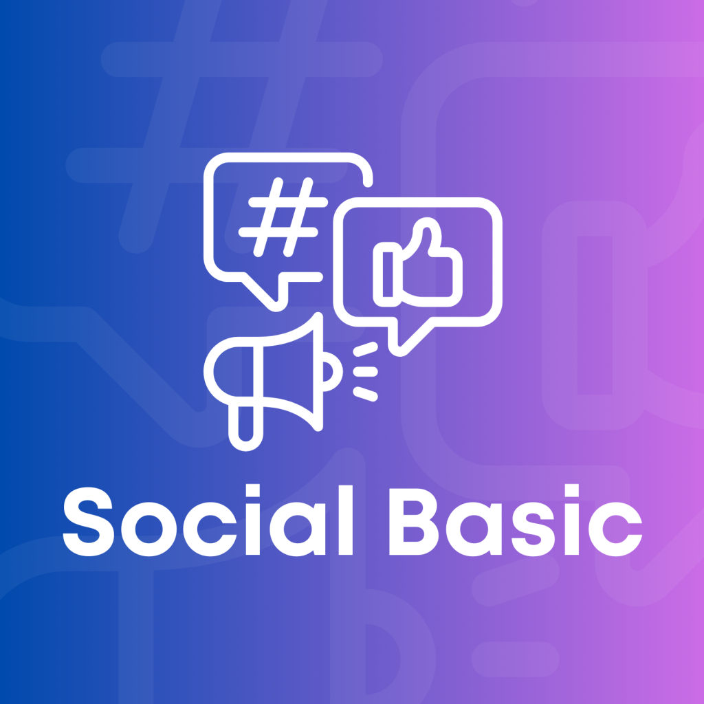 Pakiet Social Basic – do 8 grafik z tekstem miesięcznie, spójność wizualna marki, 1 runda poprawek; 900 zł netto miesięcznie.